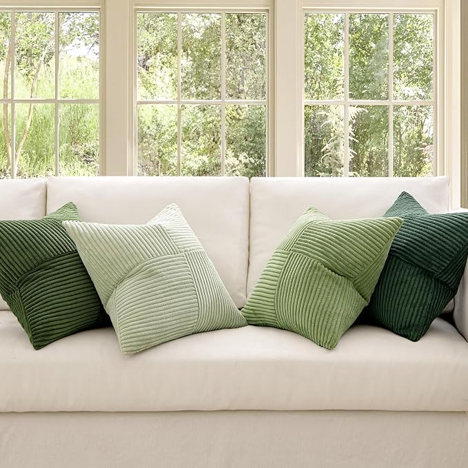 MIULEE Spring Green Decorative Throw Pillow Covers 22x22 Inch Set of 4 Boho Farmhouse Cushion Covers Mordern Nordic Pillow Cases Soft Corduroy Gradient Home Decor for Couch Sofa Living Room Bed