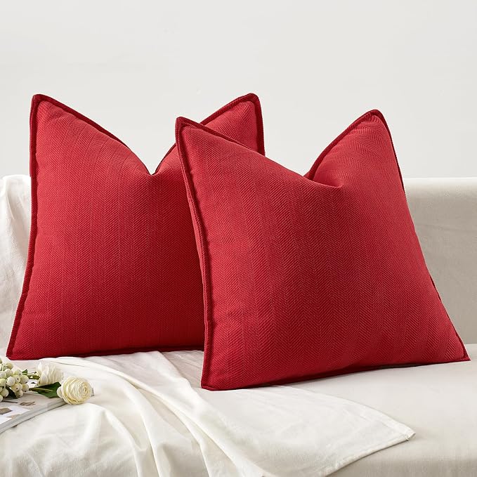 MIULEE Pack of 2 Red Decorative Chenille Pillow Covers 16x16 Inch | Soft Couch Throw Pillows,Farmhouse Cushion Covers with Elegant Design for Sofa,Bedroom,Living Room,Spring Home Decor