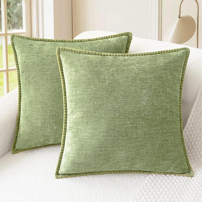 CaliTime Decorative Couch Throw Pillow Covers 20 X 20 Inches Sage Green | Pack of 2, Cozy Chenille Cushion Cases, Cotton Thread Stitching Edges, for Sofa Bed Living Room Farmhouse
