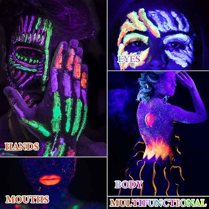 6 PCS Glow in The Dark Face Body Paint Crayons Kit,Professional Neon Face Paint Sticks Long Lasting Waterproof Glow in The Dark Party Supplies for Masquerades Halloween Party Makeup