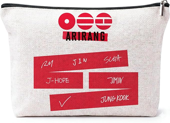 K-Pop Inspired Makeup Bag Red White, Cute Cosmetic Pouch with Zipper, Travel Organizer for Concert, School, Gym, Gifts for Fans