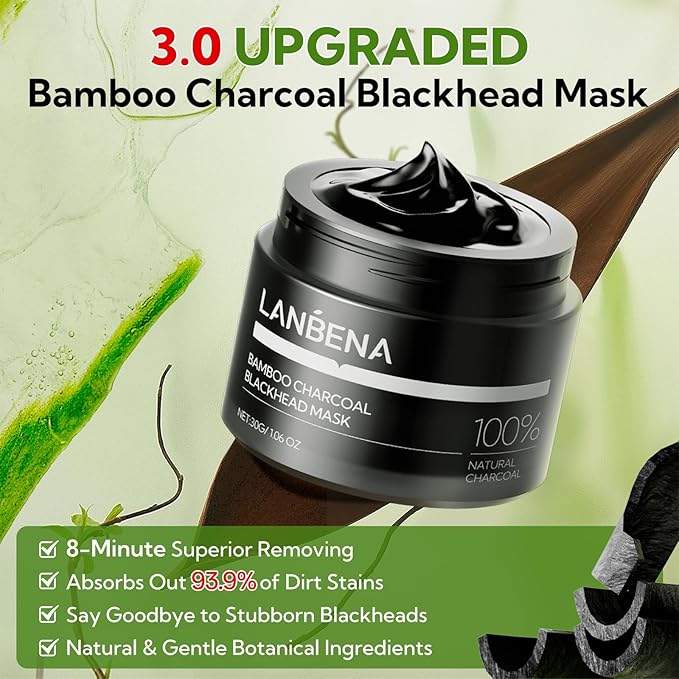 LANBENA Blackhead Remover Nose Pore Strips for Face, 2.0 Upgraded Deep Cleansing Peel off Mask Nose Strips Skincare for All Skin (1.06 Oz/30g) - 60pcs Strips (Black)