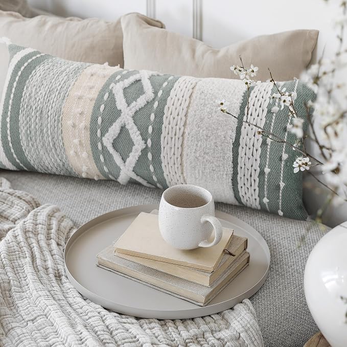 Decorative Boho Lumbar Pillow Cover 14x36 - Soft Textured Throw Pillow | Beautiful Accent Piece for Bed, Couch Decor or as Body Cushion - A Stylish Addition to Your Bedroom
