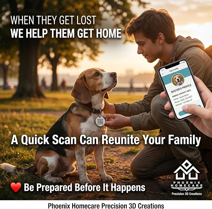 Phoenix Homecare Personalized QR Code Pet ID Tag for Dogs & Cats | Waterproof Smart Collar Tag | Custom Pet ID with Owner Contact, Emergency & Medical Information | No App Required