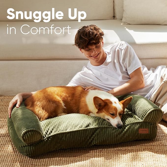 FUKUMARU Dog Couch Bed, Corduroy Cozy Cat Bed, Waterproof, Washable Cover | 28in Orthopedic Dog Beds Sofa for Small Dogs and Large Cats, Cute Warm Cotton Pet Sofa