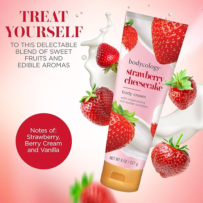 Bodycology Shea Butter Body Cream, Strawberry Cheesecake, 8 oz (Pack of 2)