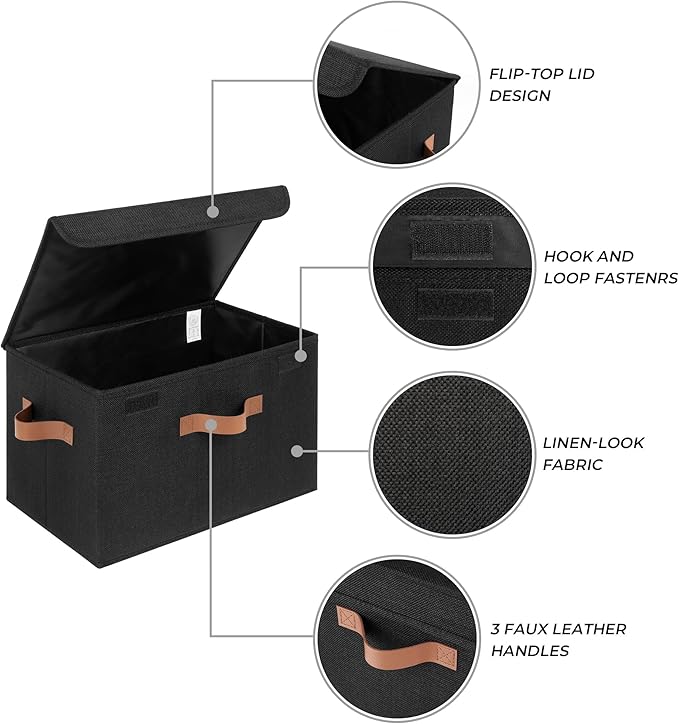 GRANNY SAYS Memory Keepsake Storage Box, Fabric Storage Bins with Lids | Flip-Top Lid, Collapsible, Stackable, 3 Handles, Ideal for Closet Clothes Blanket Toys, Large, Black, 2-Pack