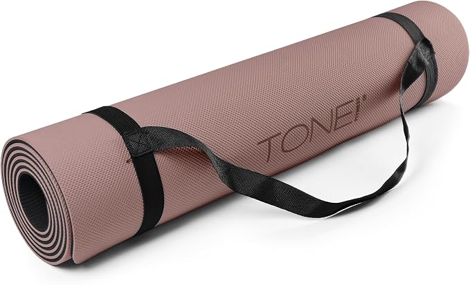 TONE Fitness Yoga Mat 1/4" Thick Non Slip Exercise & Pilates Mat for Home Workouts with Carrying Strap | Multiple Options