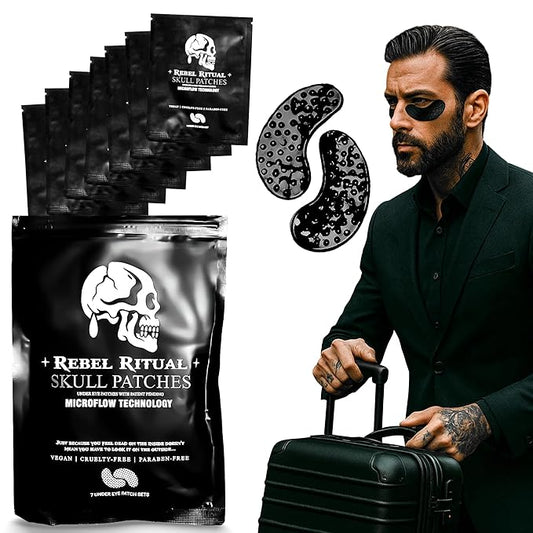 Skull Under Eye Patches for Men, Collagen Hydrogel Eye Masks, Cooling Hydrating Under Eye Patches with MicroFlow Design, 7 Pairs