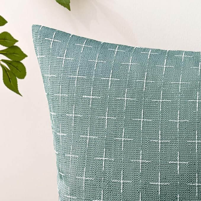 MIULEE Pack of 2 Decorative Burlap Linen Spring Throw Pillow Covers Modern Farmhouse Vintage Pillowcase Rustic Woven Textured Cushion Cover for Sofa Couch Bed 18x18 Inch Azure