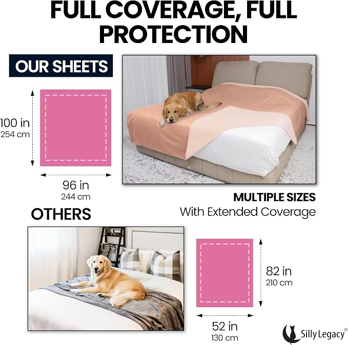 Thin Reversible Waterproof Protective Cover or Liner for Bed or Couch (Queen Size, 96 x 82 inch), for Dogs and Cats, Babies; Incontinence, Dirt, Drool