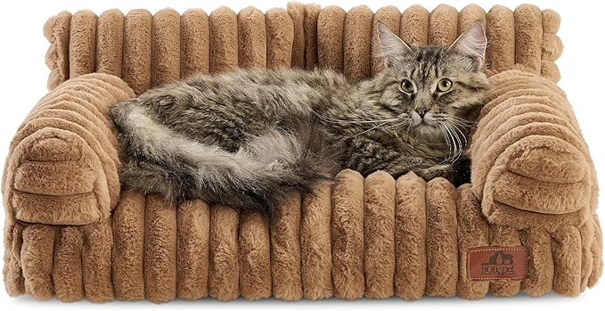 Hollypet Small Dog Large Cat Bed Puppy Couch Beds for Pets up to 25 lbs | Fluffy Dog Cat Couch Plush Soft Warming Pets Beds with Machine Washable Cover and Non-Slip Bottom