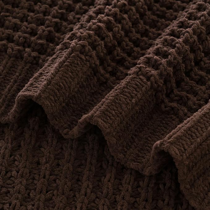 Brown Throw Blanket for Couch, Soft Chenille Knit Throw Blanket 50x60in | Chunky Waffle Knitted Blanket, Chocolate Brown Cable Knit Throw for Bed Sofa Living Room, Lightweight Warm Decorative Blanket