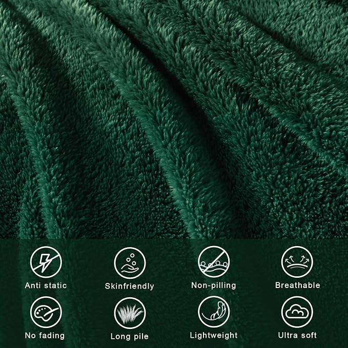 Exclusivo Mezcla Soft Plush Fleece Queen Size Blankets for Bed Living Room | Lightweight Fuzzy Fluffy Large Blanket for All Seasons, Cozy Velvet for Women Men, Machine Washable, 90"x90", Forest Green