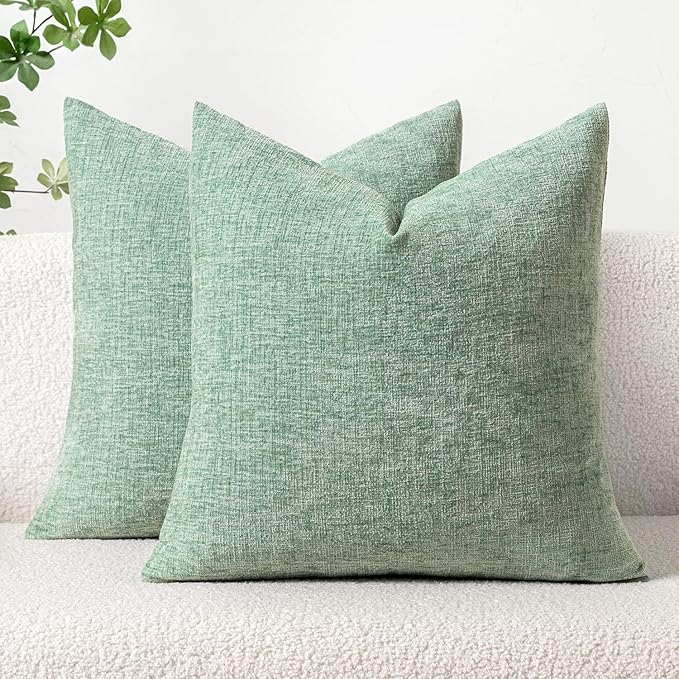 MIULEE Soft Chenille Throw Pillow Covers Greyish Green 18x18 Pack of 2 | Modern Home Decor, Classic Decorative Pillows, Solid Dyed Cases, Boho Couch Cushion Covers for Sofa Bed Living Room