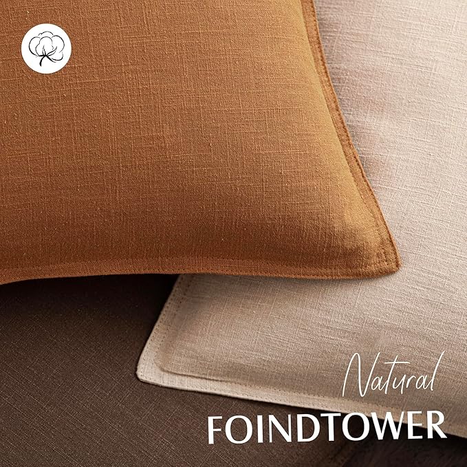 Foindtower Pack of 2, Decorative Linen Solid Throw Pillow Covers Soft Accent Lumbar Cushion Case Farmhouse Pillowcase for Chair Couch Sofa Bedroom Living Room Home Decor 12 x 20 Inch Autumn Orange