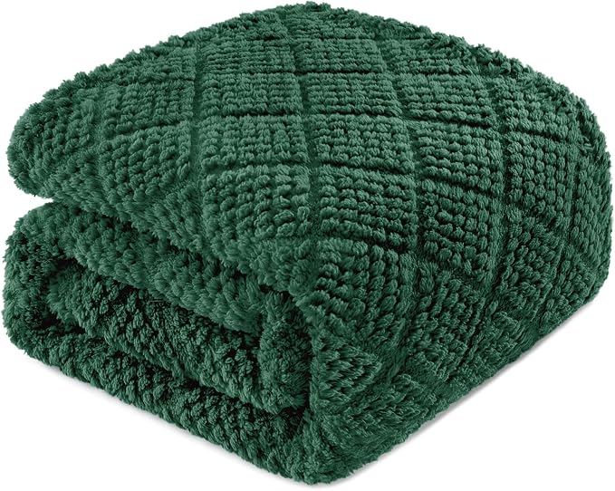 Whale Flotilla Soft Fleece Throw Blanket for Couch, Emerald Green | Jacquard Waffle Blankets for Home Decor, Lightweight and Cozy, All Season Suitable, 50x60 Inch