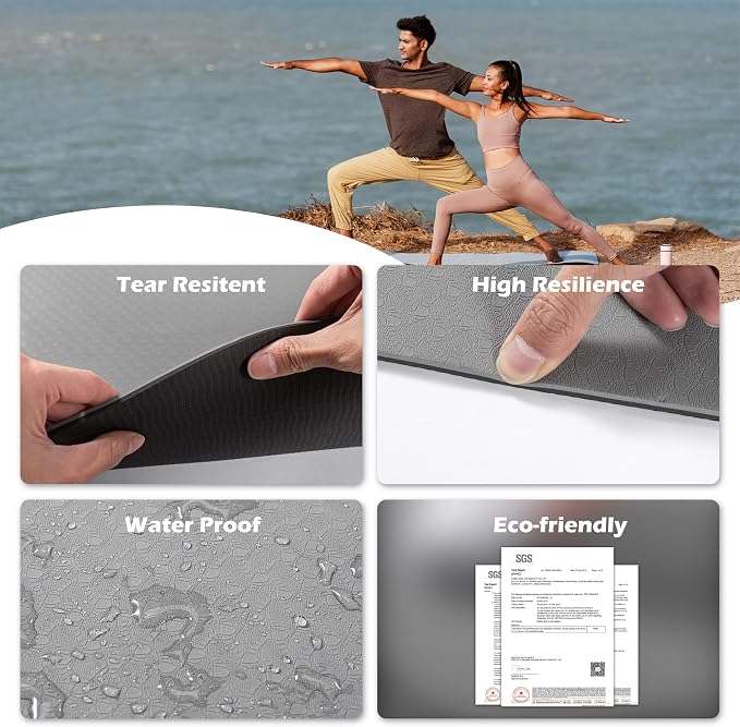 Yoga Mat Non Slip, Pilates Fitness Mats, Eco Friendly, Anti-Tear 1/4" Thick Yoga Mats for Women, Exercise Mats for Home Workout with Carrying Sling and Storage Bag