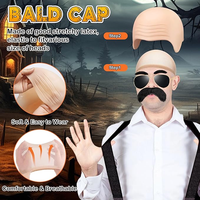4 Pcs Bald Caps Set Makeup Bald Head Wig Caps Cosplay Costume Accessories for Men Women Party Supplies