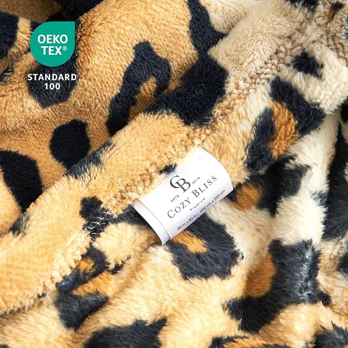 Cozy Bliss Leopard Print Fuzzy Throw Blanket for Couch - Thick Soft Warm Fleece Blankets for Room Decor, for Kids, Women Men Girls, Brown Cheetah 40"*50"