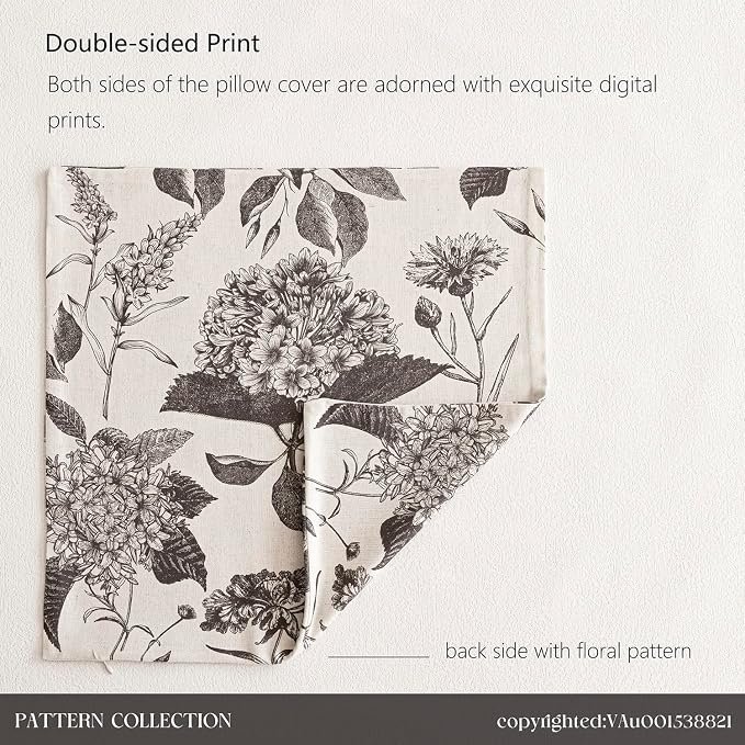Foindtower Set of 2 Linen Floral Vintage Throw Pillow Covers Neutral Accent Print Decorative Cushion Covers Farmhouse Boho Home Decor for Sofa Chair Couch Bedroom Living Room,20×20 Inch,Black