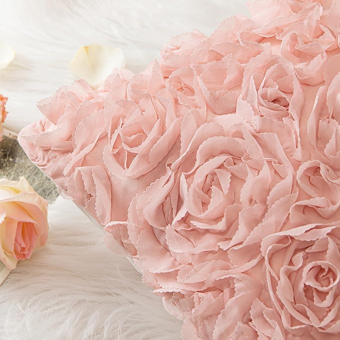 MIULEE Decorative Rose Flower Pillow Cover Pack of 1 Peach Pink 18x18 Inch | Cute Romantic Stereo Chiffon Throw Pillow Cover Aesthetic Solid Pillowcase for Girl Coquette Room Decor Coach Bedroom