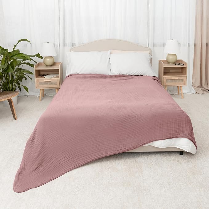 Comfy Cubs Adult Muslin Blanket 108x90” King Swaddle Blankets, Mauve | 6 Layer Soft, Breathable & Lightweight Muslin Adult Blanket - Machine Washable & Designed in the US Bedding for All Seasons