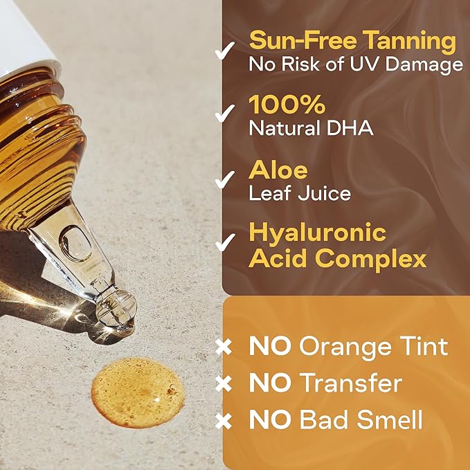 Self Tanning Drops Kit with Mixing Palette – Made in Korea with Natural Ingredients, Aloe Leaf Juice & Hyaluronic Complex Face & Body Non-Toxic, Fragrance-Free, Sunless Bronzing Glow (white)