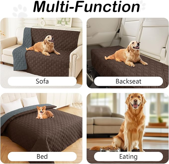 Waterproof Dog Bed Blanket - Soft Pet Blanket & Sofa Cover for Dogs | Reversible Washable Furniture Protector, Couch Covers for Pets (30x53 Inch, Chocolate/Dark Grey)