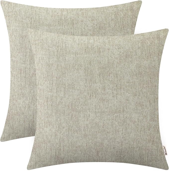 BRAWARM Throw Pillow Covers 20x20 Inches - Taupe Chenille Pillow Covers Pack of 2, Solid Dyed Soft Chenille Pillow Cases for Couch Sofa Bed Home Decoration