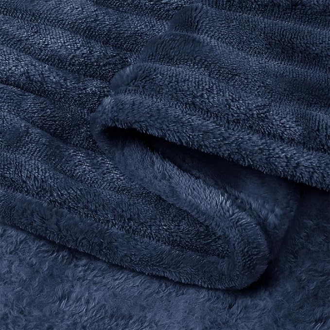BEDELITE 3D Ribbed Navy Blue Fleece Throw Blanket for Couch, 50x60 Inch | Soft Warm Decorative Fluffy Blanket, Cozy Plush Lightweight Fuzzy Throw Blanket for Bed Sofa Home Room Decor, Gift for Women