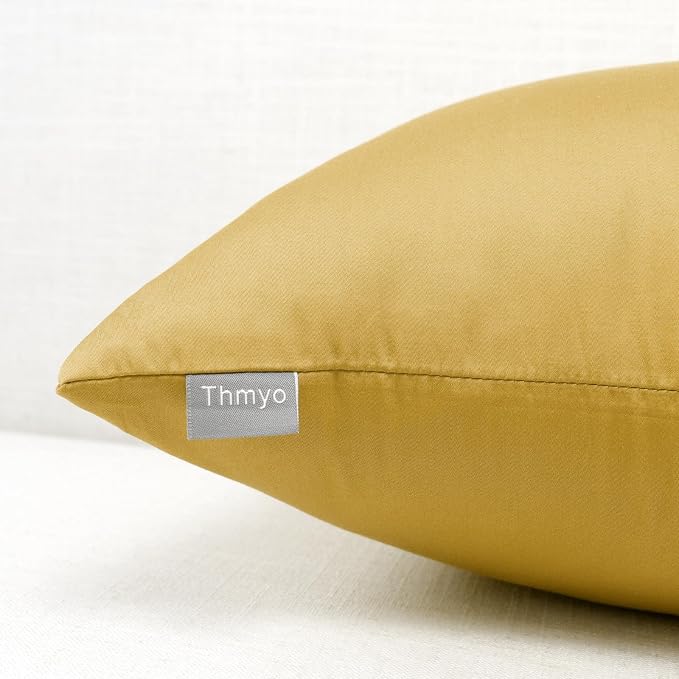 4-Pack 100% Cotton Comfortable Solid Decorative Throw Pillow Case,Thmyo Square Cushion Cover Pillowcase Sublimation Blank Pillow Covers DIY Throw Pillowcase(16x16 inch/ 40x40cm,Mustard Yellow)