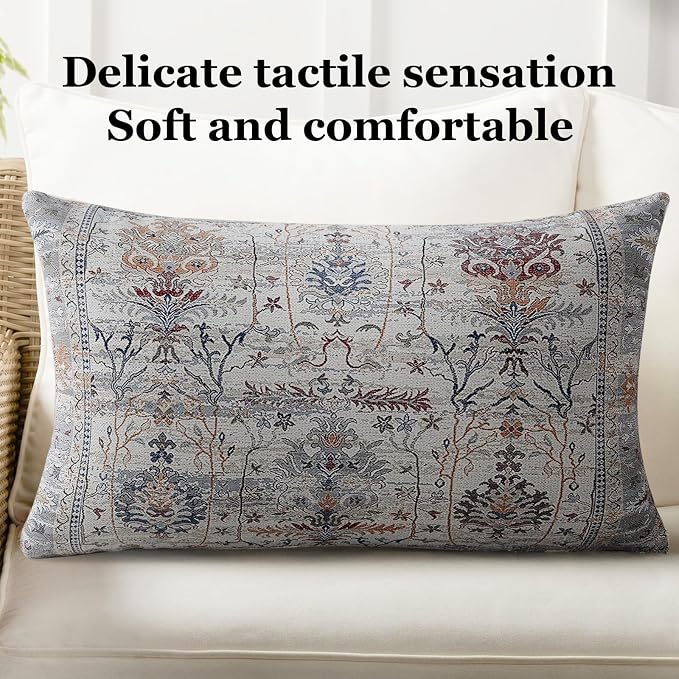 Boho Throw Pillow Covers 12x20 inch Set of 2,Soft Pillowcases Bohemia Carpet Printing Pattern Decorative Sofa Living Room Bed Rectangle Pillow Case Cushion Cover-Gray Flower