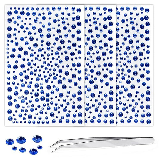 975Pcs Face Gems Hair Gems, Self-Adhesive Face Jewels Eye Jewels Rhinestones 3/4/5/6 mm DIY Face Gems Stick on, Hair Body Rhinestones Gems Crystals Pearls for Face Makeup, Crafts (gem_darkblue)