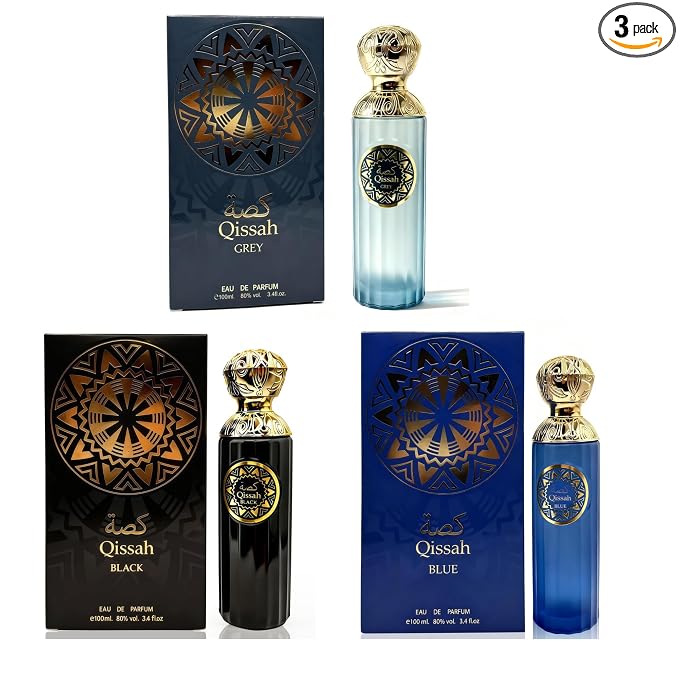 A CENTER Qissah 3-Piece Cologne Set for Men 3.4 Fl Oz Each | Long Lasting Woody, Citrus & Leather Fragrance Collection | Full Size Eau de Parfum Trio | Perfume Gift Daily Use