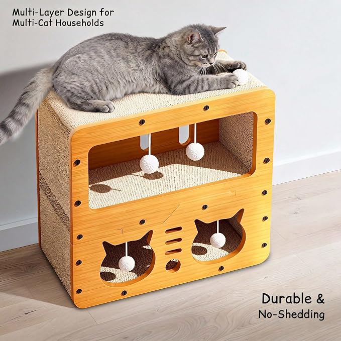 3-in-1 Scratcher Cat House – Save Your Furniture Combines Play Cave, Cozy Bed & Scratching Pad. Durable Cardboard, Reduces Stress. Ideal for Indoor Cats Who Love to Scratch, Play & Nap (MD-CAT2)