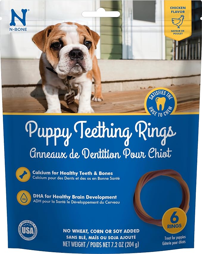 N-Bone Puppy Teething Rings, Chicken Flavor, Natural Puppy Teething Chews & Chew Treats, Helps Soothe Teething Gums, Calcium Enriched, 6 Rings