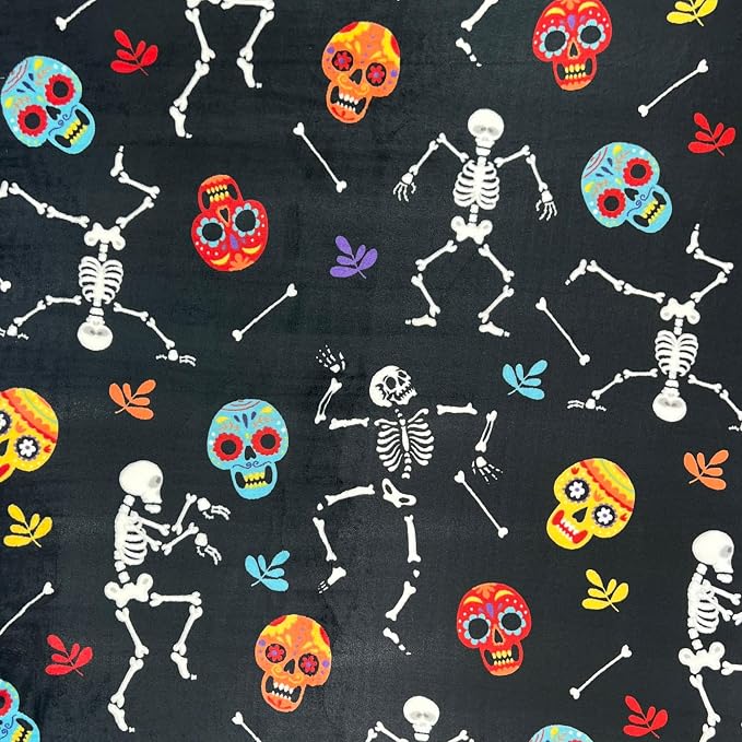 Halloween Fleece Throw Blanket, Dancing Skeletons & Sugar Skulls, 50x70 in | Ultra-soft cozy flannel fleece, for sofa couch bed chair & dorms, spooky Halloween décor, durable and machine washable.
