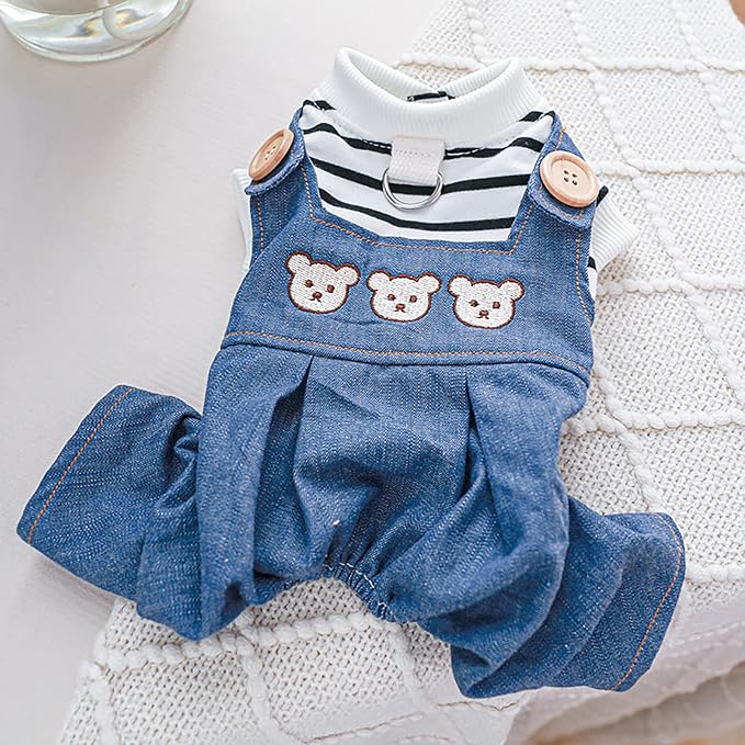 Dog Stylish Overalls Comfortable Puppy One Piece Outfits Summer Bib Overalls for Small Dogs Cute Pet Jumpsuit Onesie Chihuahua Yorkies Birthday Holiday Clothes Costume