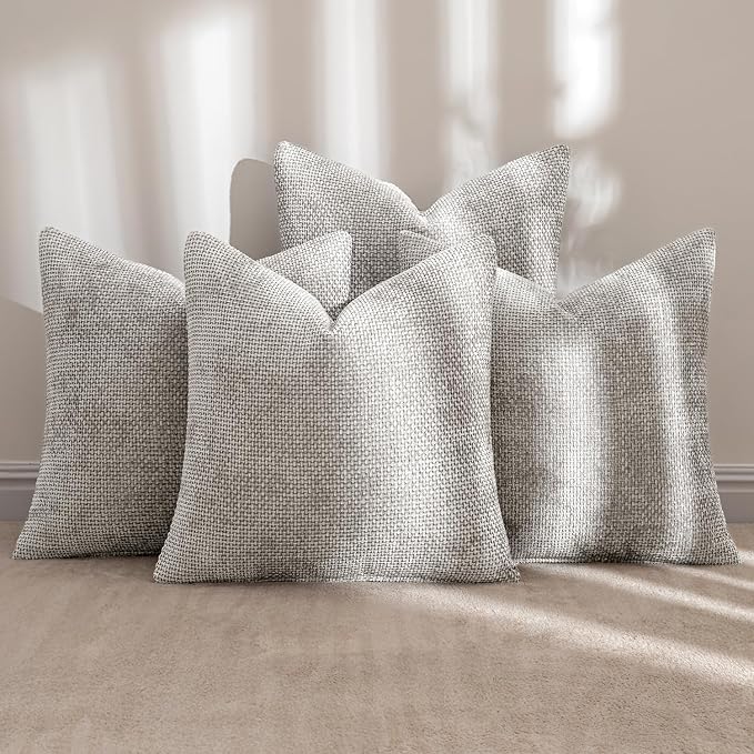 MIULEE Soft Decorative Chenille Pillow Covers Light Gray 18x18 Pack of 4 | Modern Home Decor, All Same Color Set, Couch Throw Pillows, Farmhouse Boho Cushion Covers for Sofa Bed Living Room
