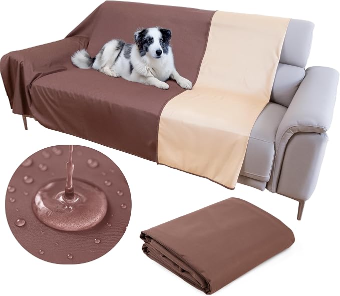 Thin Reversible Waterproof Protective Cover or Liner for Bed or Couch, for Dogs and Cats, Babies; Incontinence, Dirt, Drool (King Size, 100 x 96 inch), (Brown)