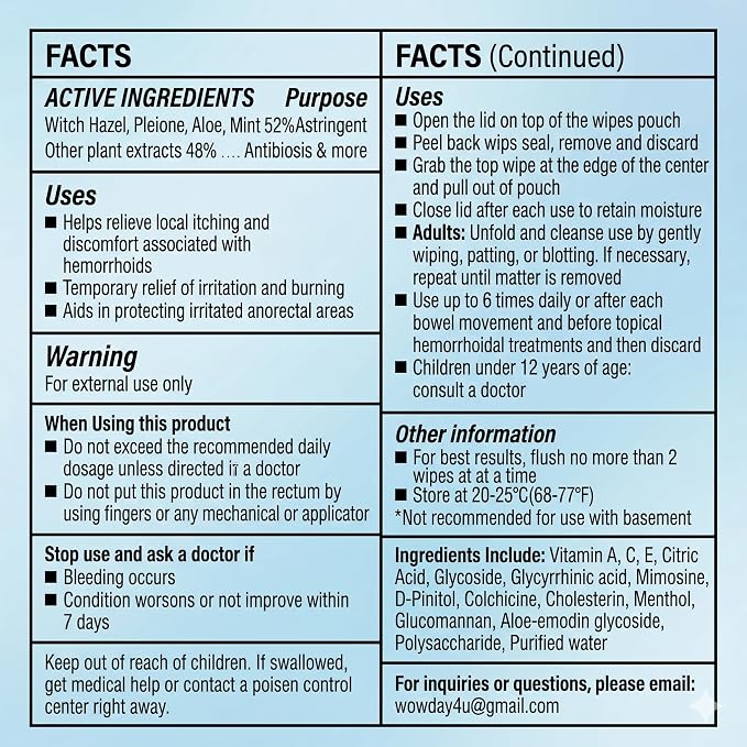 Flushable Hemorrhoid Wipes | Medicated Witch Hazel Wipes Ph Balanced | 240 Count Natural Fragrance Free Adult Hemorrhoids Witch Hazel Wipe for Butt Itch