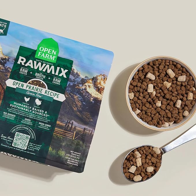 Open Farm RawMix Dry Cat Food, Open Prairie Grain Free Kibble, 2.25lb Bag | Humanely-Raised Chicken and Turkey, Freeze Dried Raw Chunks, 100% Traceable Ingredients, Non-GMO Fruits & Veggies.