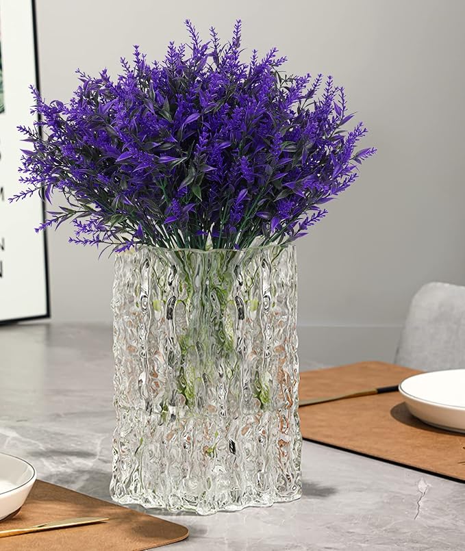 RECUTMS Artificial Fake Outdoor Plants Flowers for Spring Decoration Purple | 36 Bundle Faux Plastic Plants Outdoor Flower UV Resistant Realistic Bushes for Home Outside Planter Window Porch Patio Garden