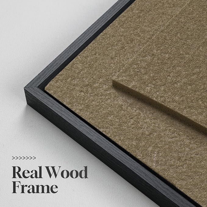 Large 3D Textured Framed Neutral Abstract Wall Art for Living Room, 3 Piece | Solid wood frames, sculptural relief forms, warm earth tones, ready to hang, big size 24x36 in, wall decor for bedroom office