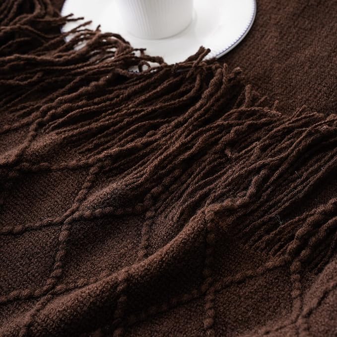 BATTILO HOME Dark Brown Throw Blanket for Couch, Chocolate Knit Throw Blankets for Home Decor, Decorative Brown Blanket for Foot of Bed, 50"x60"