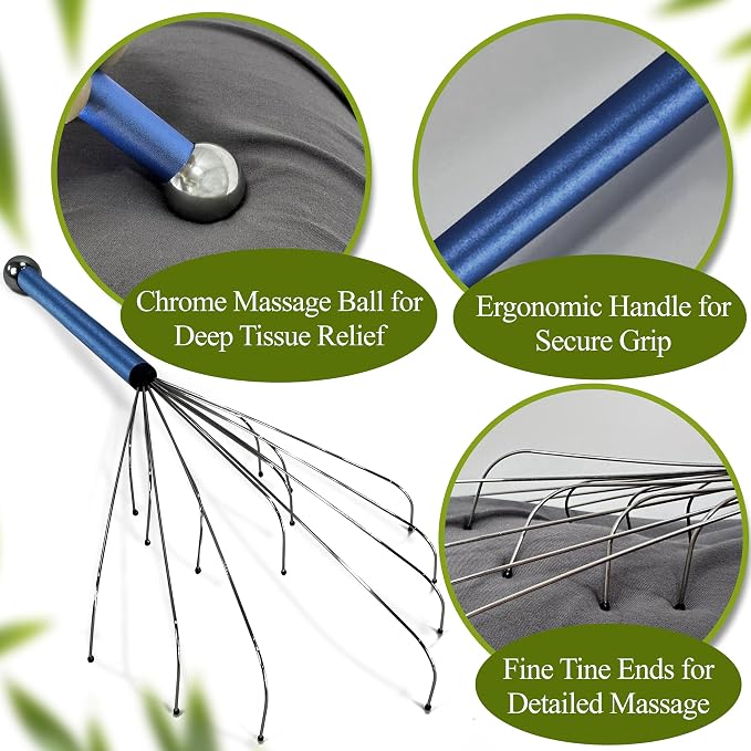 stargo Massage Master Metal Back Scratcher for Men, Women, Elderly - Wide Wire Claw Scratching Head Body Massager - Hand Back Scratch for Adults, Dogs - Massage Stick Gift