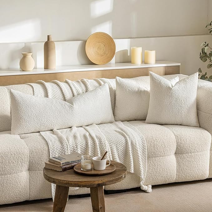 MIULEE Textured Boucle Lumbar Pillow Cover for Bed 16x24 White | Pack of 1 Textured Neutral Couch Throw Pillow Cover, Accent Solid Pillowcase, Sofa Living Room Home Decor