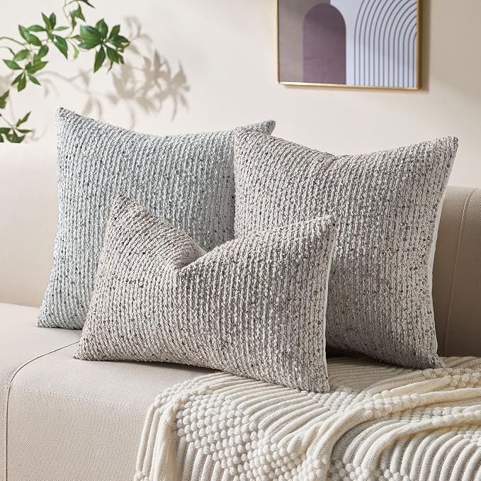Allorry Soft Wool Decorative Throw Pillow Covers 16x16 Blue SY011C16 | Cozy Soft Touch,Neutral Textured Boho Cushion Covers for Modern Farmhouse Sofa Bedroom Living Room Decor