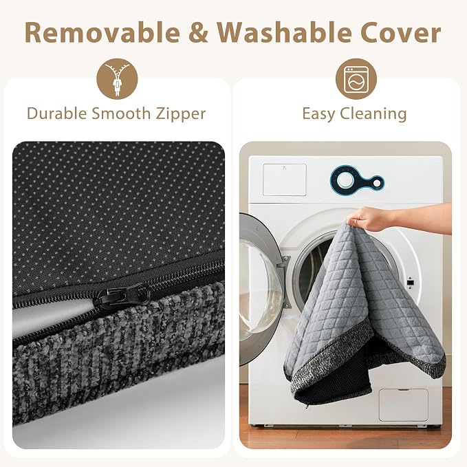 JOEJOY Orthopedic Dog Bed for Large Dogs, Washable Dog Crate Bed Large Sized with Removable Cover, Egg Memory Foam Big Pet Beds, Light Grey, 35"x22"